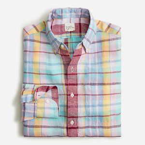 NWT J Crew Baird McNutt 100% Linen Slim Fit Shirt in Multicolor Tartan Plaid